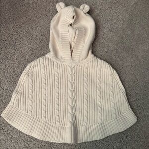 babyGAP Toddler Cable-Knit Poncho with Hooded Ears, 3T, Ivory Frost